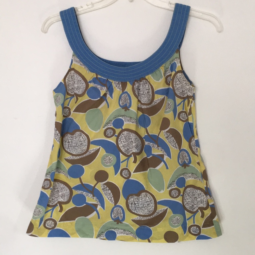 Boden Cotton Tank Top Blue Yellow Print Size 12